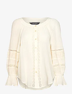 Lace-Trim Cotton Blouson-Sleeve Shirt, Lauren Ralph Lauren