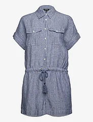 Lauren Ralph Lauren - Pinstripe Linen Short-Sleeve Romper - vacation essentials - blue/white - 0