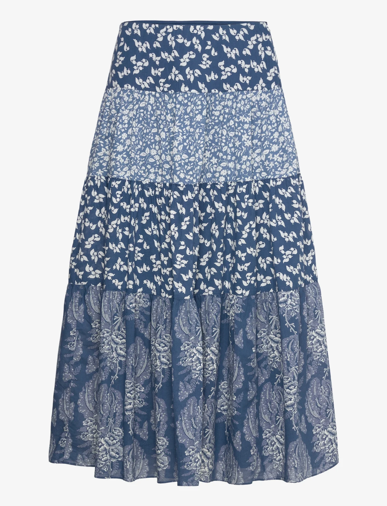Lauren Ralph Lauren - Patchwork Floral Voile Tiered Skirt - midi nederdele - blue/cream - 0