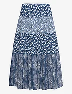 Patchwork Floral Voile Tiered Skirt - BLUE/CREAM