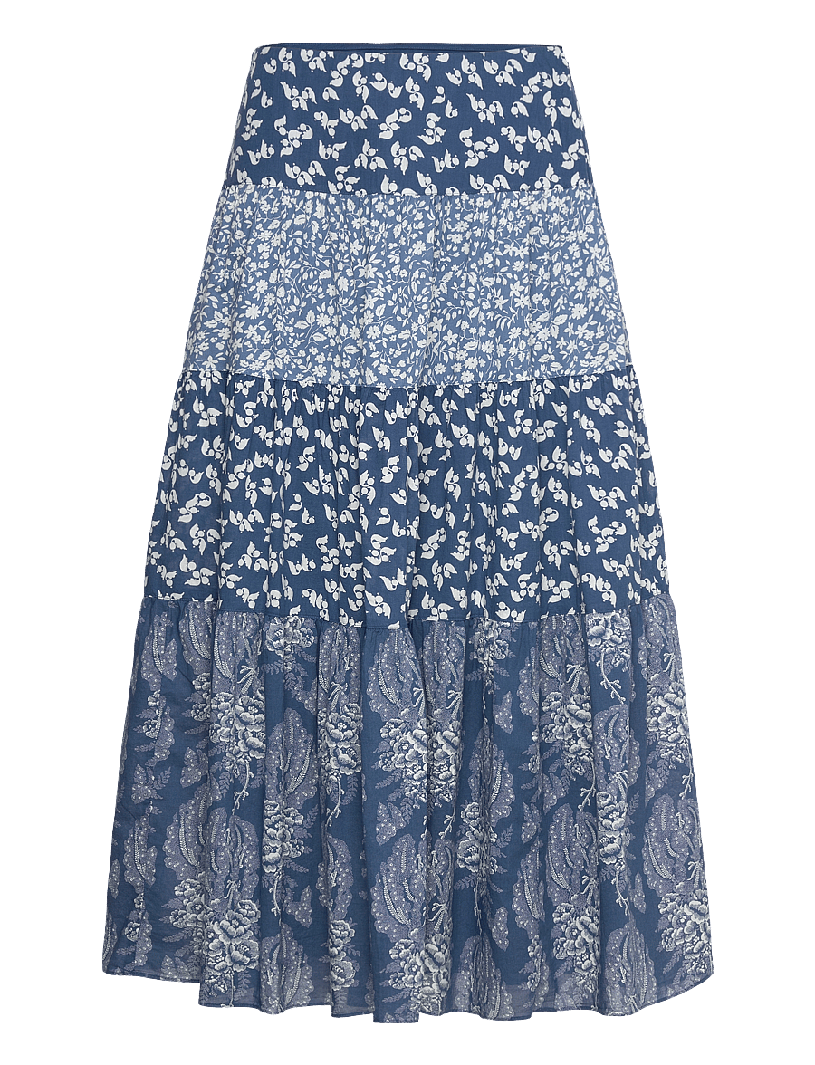 Lauren Ralph Lauren - Patchwork Floral Voile Tiered Skirt - blue/cream - 0