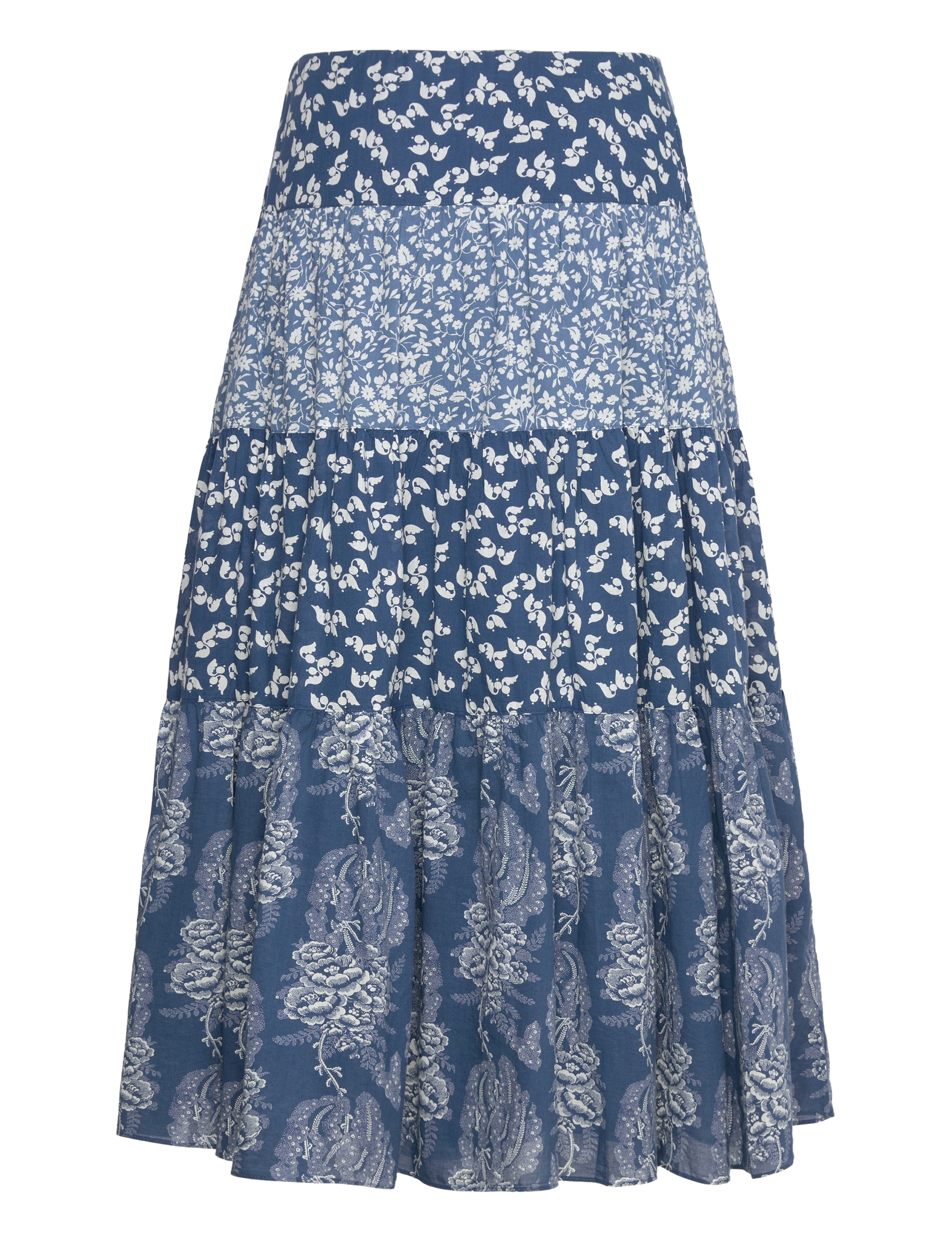 Lauren Ralph Lauren - Patchwork Floral Voile Tiered Skirt - blue/cream - 1