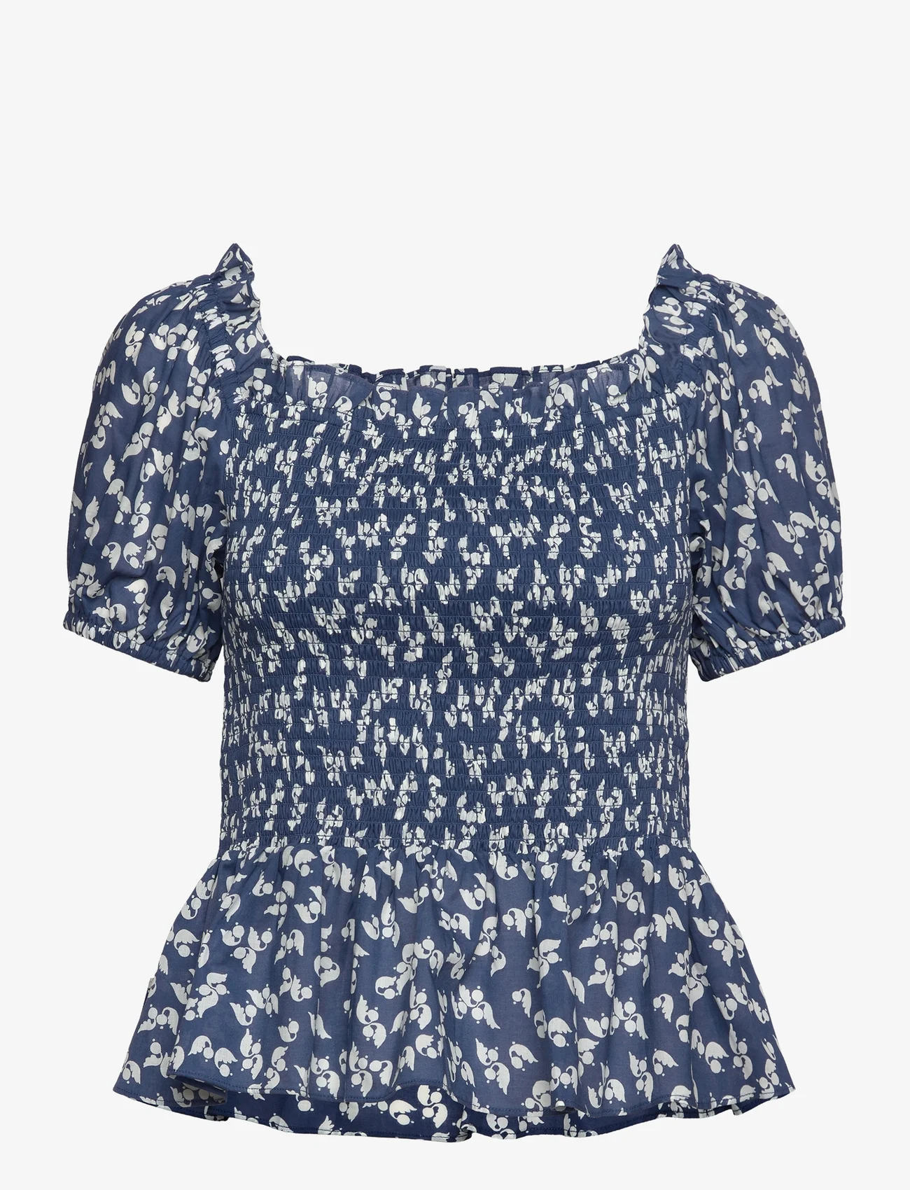 Lauren Ralph Lauren - Floral Cotton Voile Peplum Blouse - bluzki z krótkim rękawem - blue/cream - 0