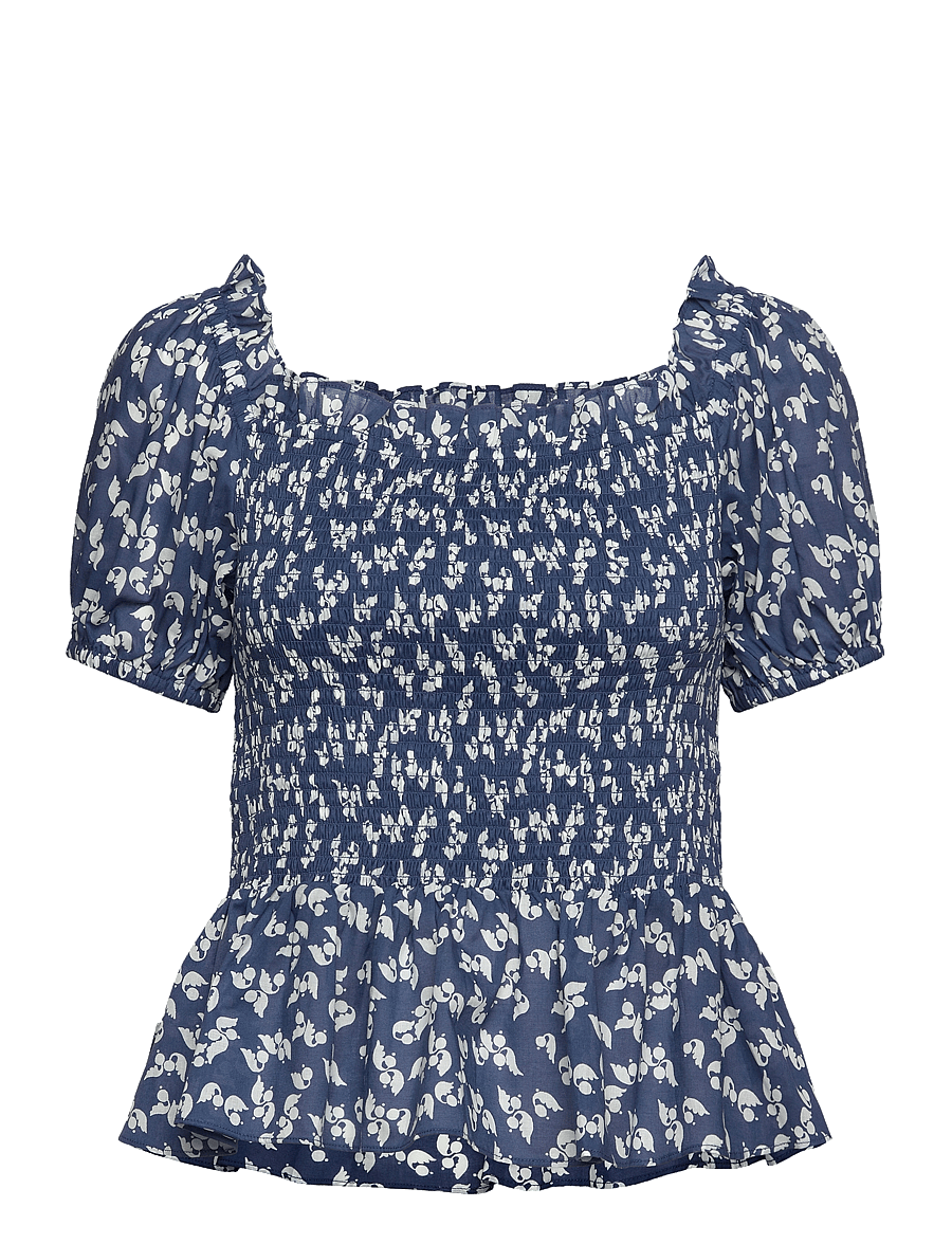 Lauren Ralph Lauren - Floral Cotton Voile Peplum Blouse - blue/cream - 0