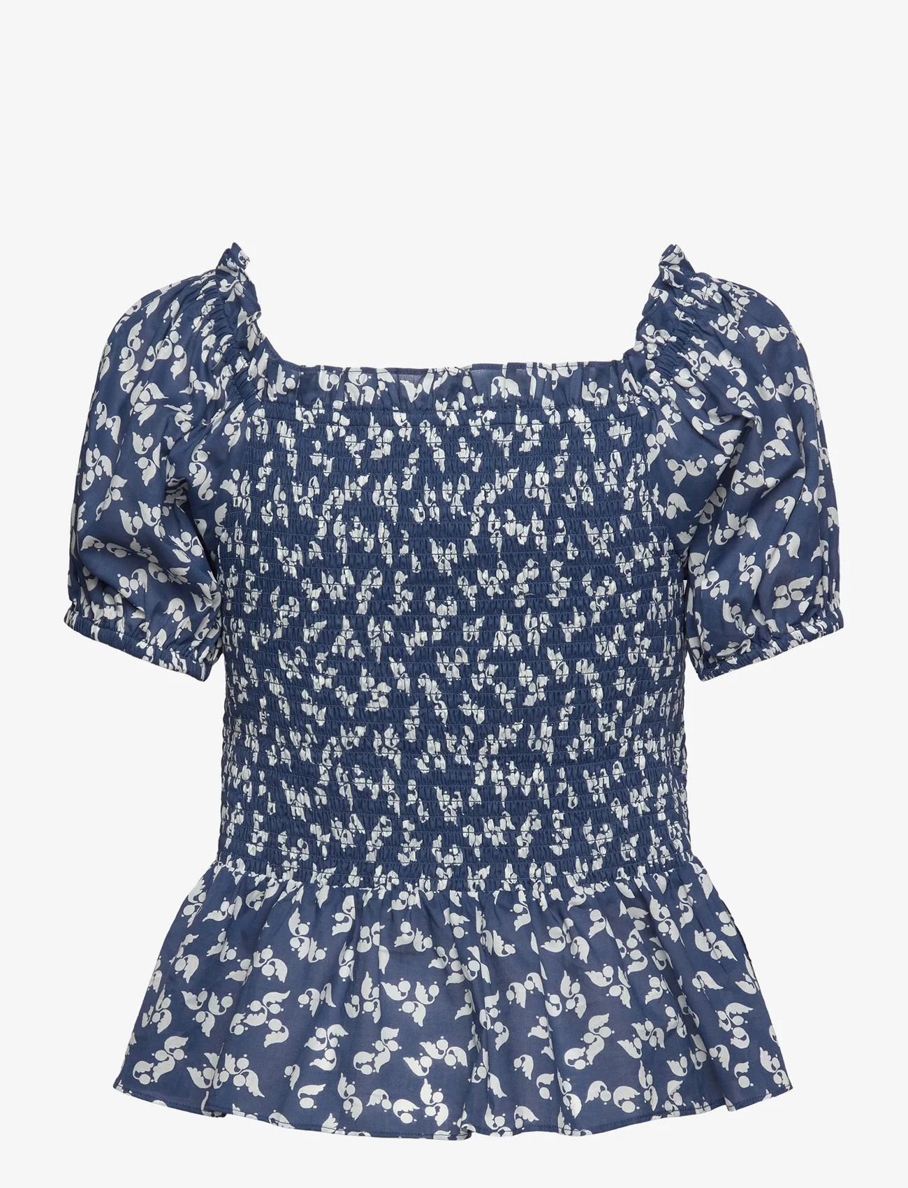 Lauren Ralph Lauren - Floral Cotton Voile Peplum Blouse - bluzki z krótkim rękawem - blue/cream - 1
