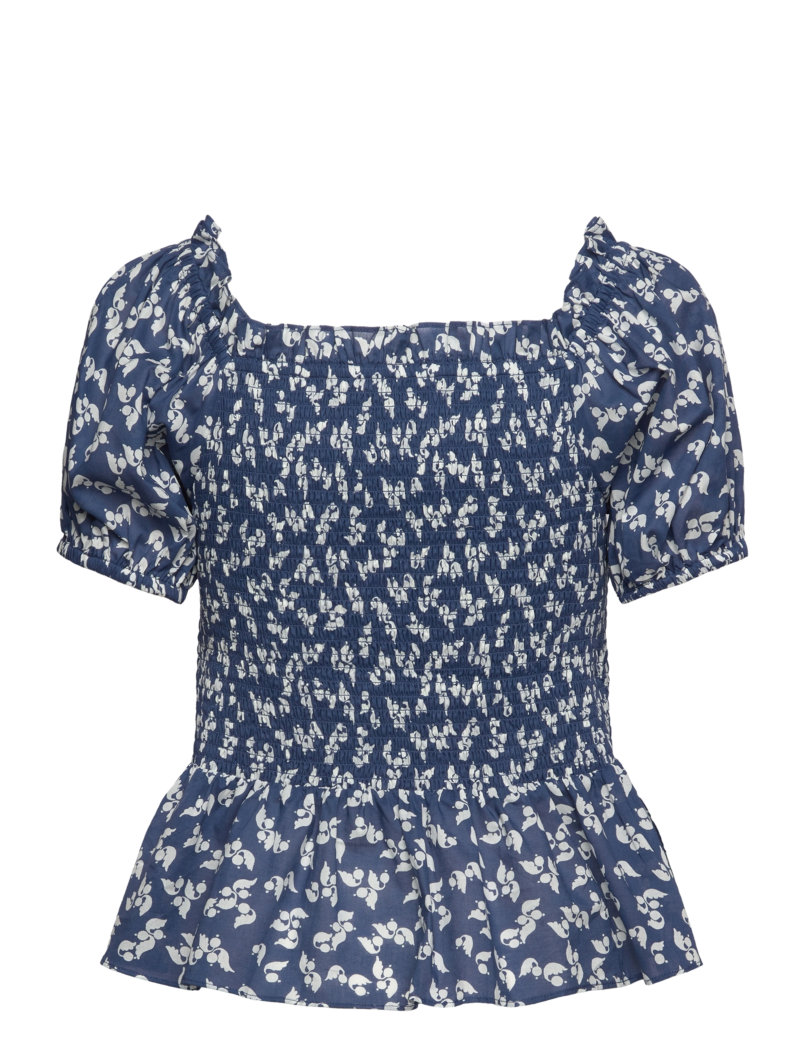 Lauren Ralph Lauren - Floral Cotton Voile Peplum Blouse - blue/cream - 1