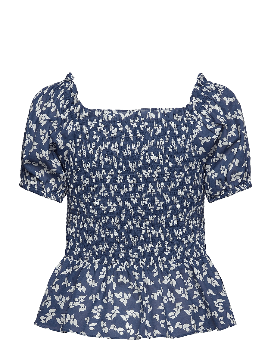 Lauren Ralph Lauren - Floral Cotton Voile Peplum Blouse - blue/cream - 1