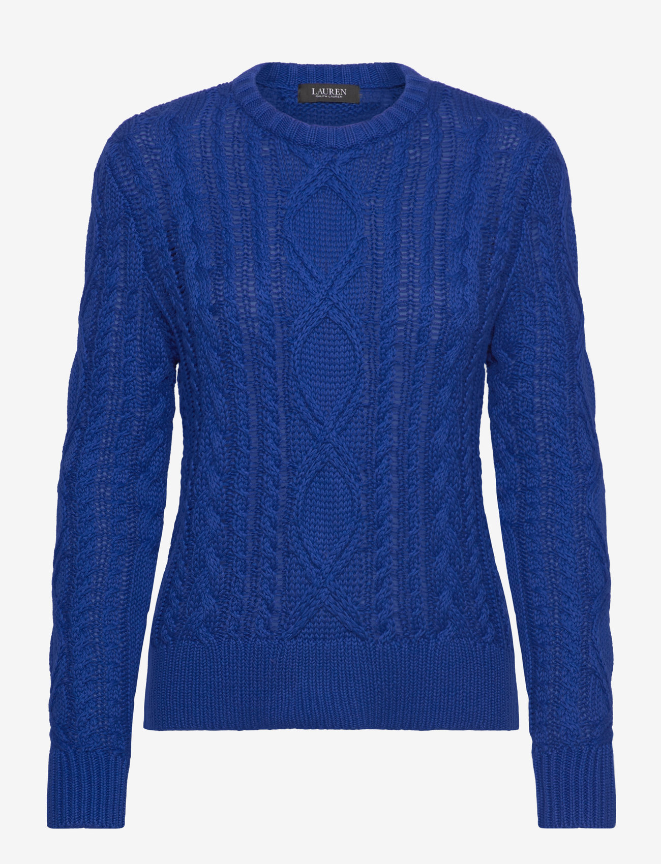 Lauren Ralph Lauren - Aran-Knit Cotton-Blend Crewneck Sweater - stickade tröjor - new sapphire - 0