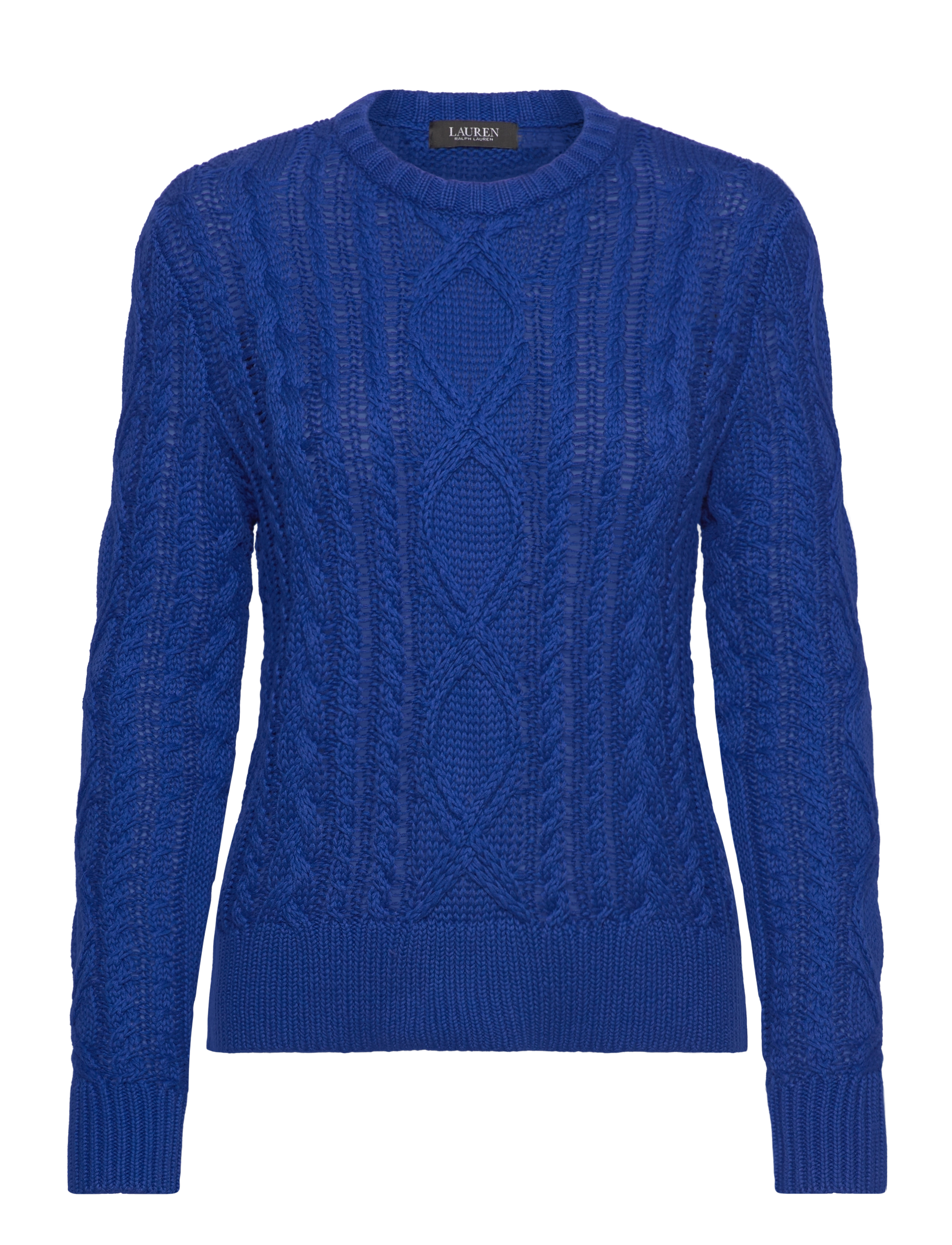 Aran-Knit Cotton-Blend Crewneck Sweater - NEW SAPPHIRE