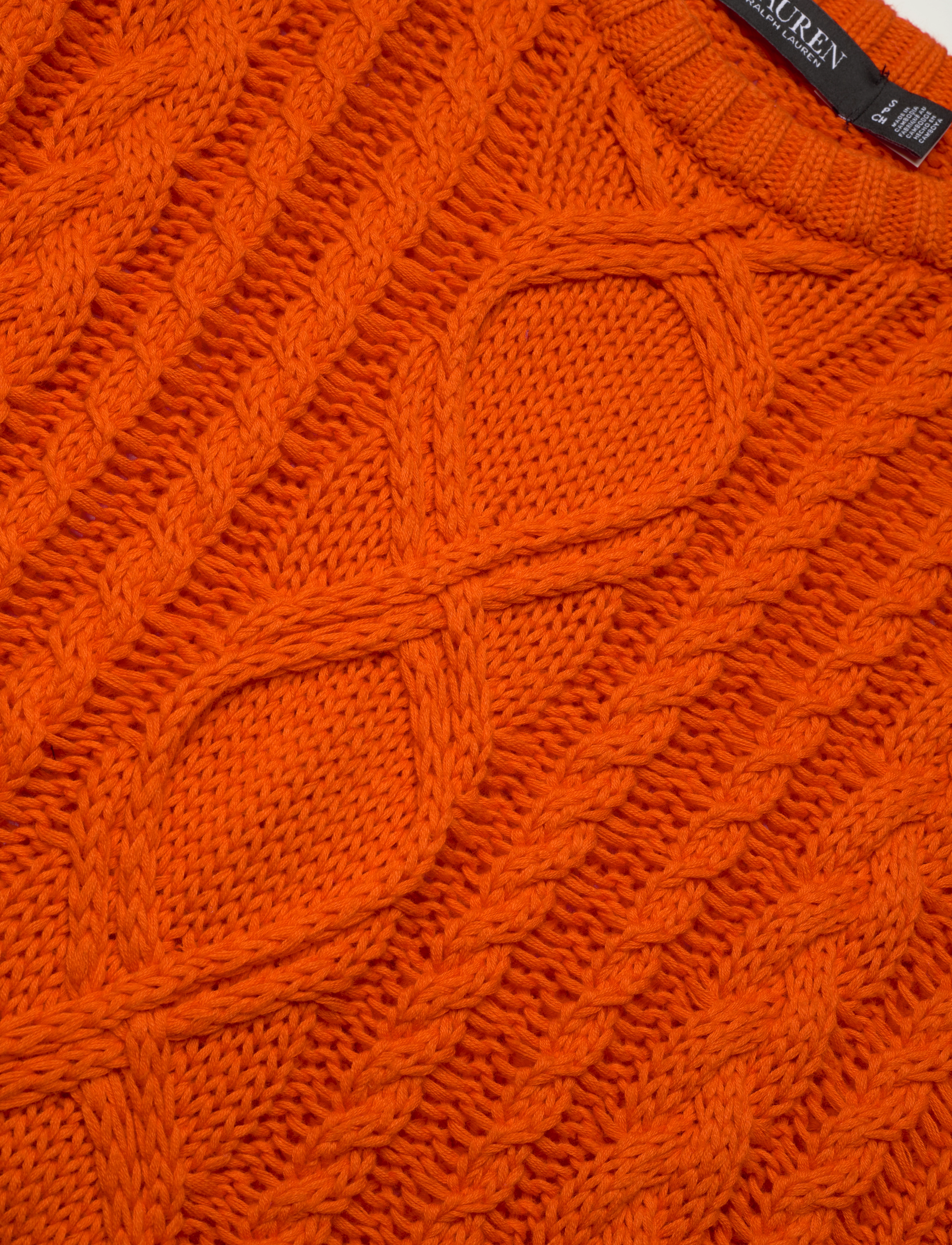 Lauren Ralph Lauren - Aran-Knit Cotton-Blend Crewneck Sweater - orange lily - 2