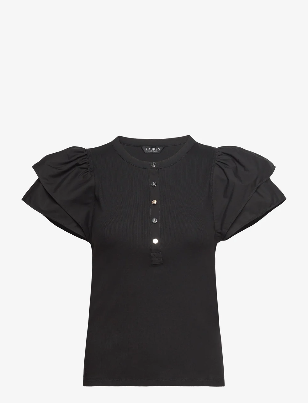 Lauren Ralph Lauren Stretch Cotton Flutter sleeve Henley Top Short sleeved blouses Boozt