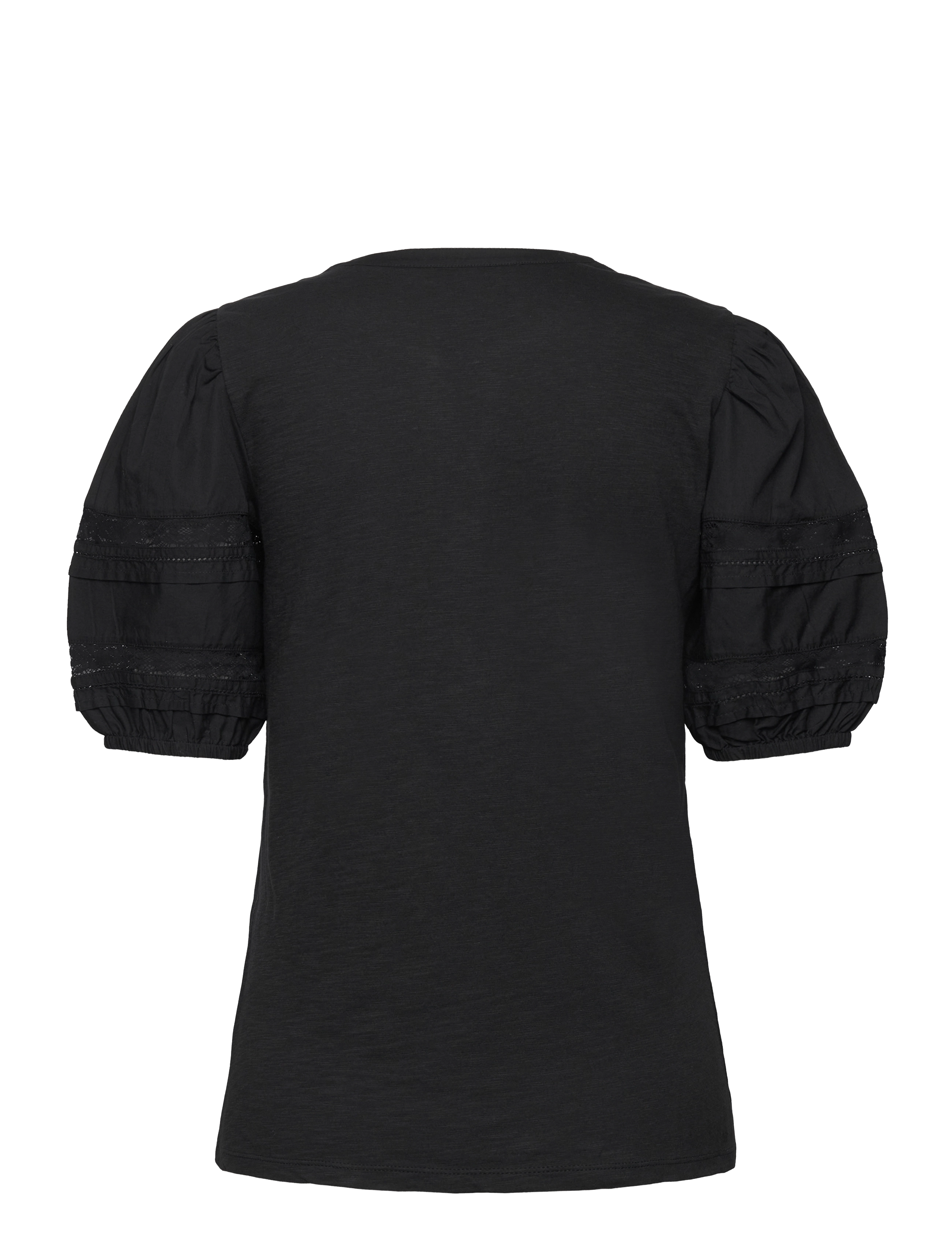 Lauren Ralph Lauren - Lace-Trim Jersey Puff-Sleeve Henley Tee - black - 1