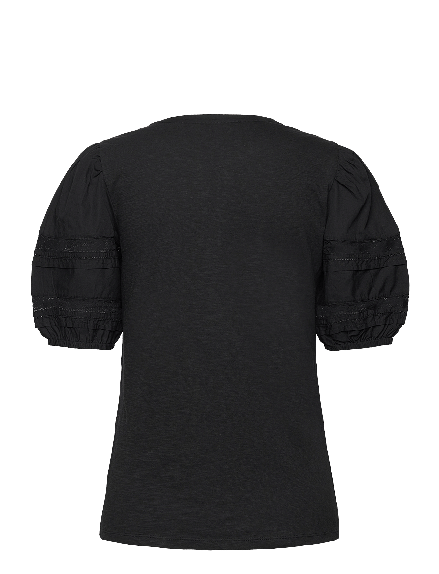 Lauren Ralph Lauren - Lace-Trim Jersey Puff-Sleeve Henley Tee - black - 1
