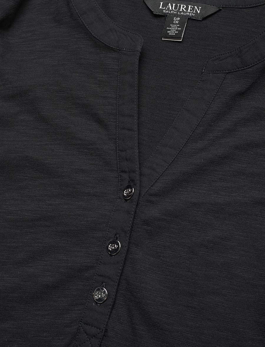 Lauren Ralph Lauren - Lace-Trim Jersey Puff-Sleeve Henley Tee - black - 2