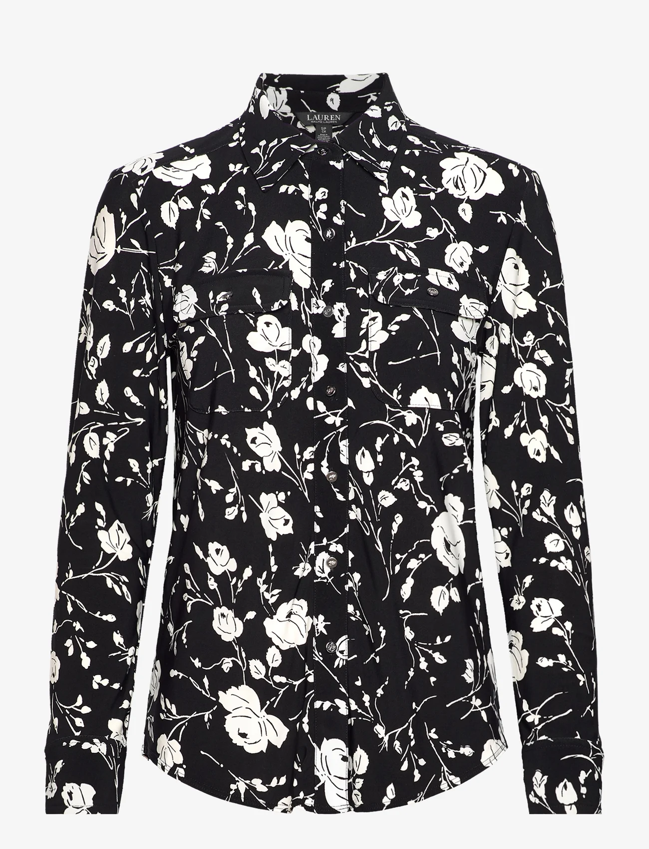Lauren Ralph Lauren - Slim Fit Floral Stretch Jersey Shirt - langermede skjorter - black/cream - 0
