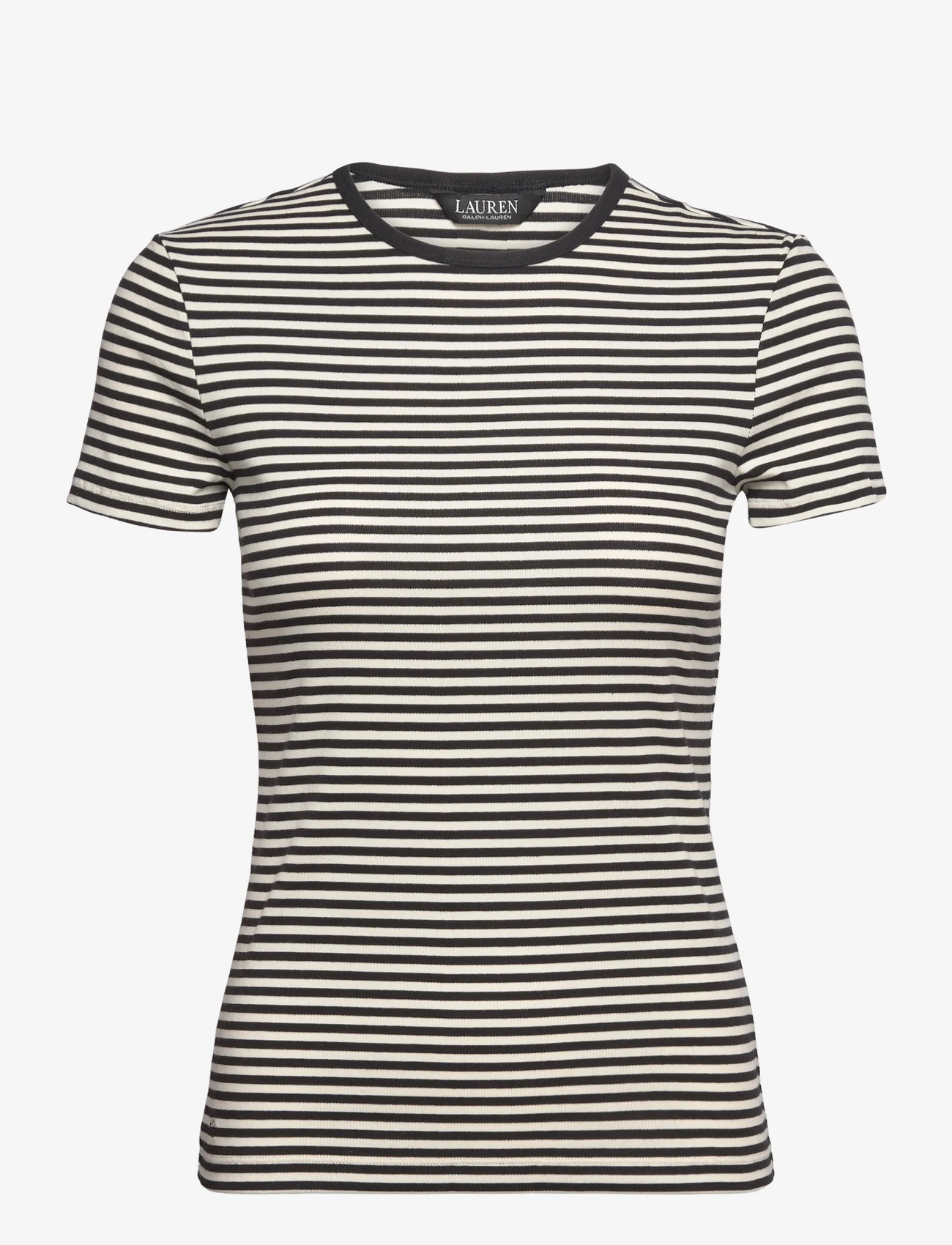Lauren Ralph Lauren - Striped Stretch Cotton Crewneck Tee - t-shirts - black/mascarpone - 0
