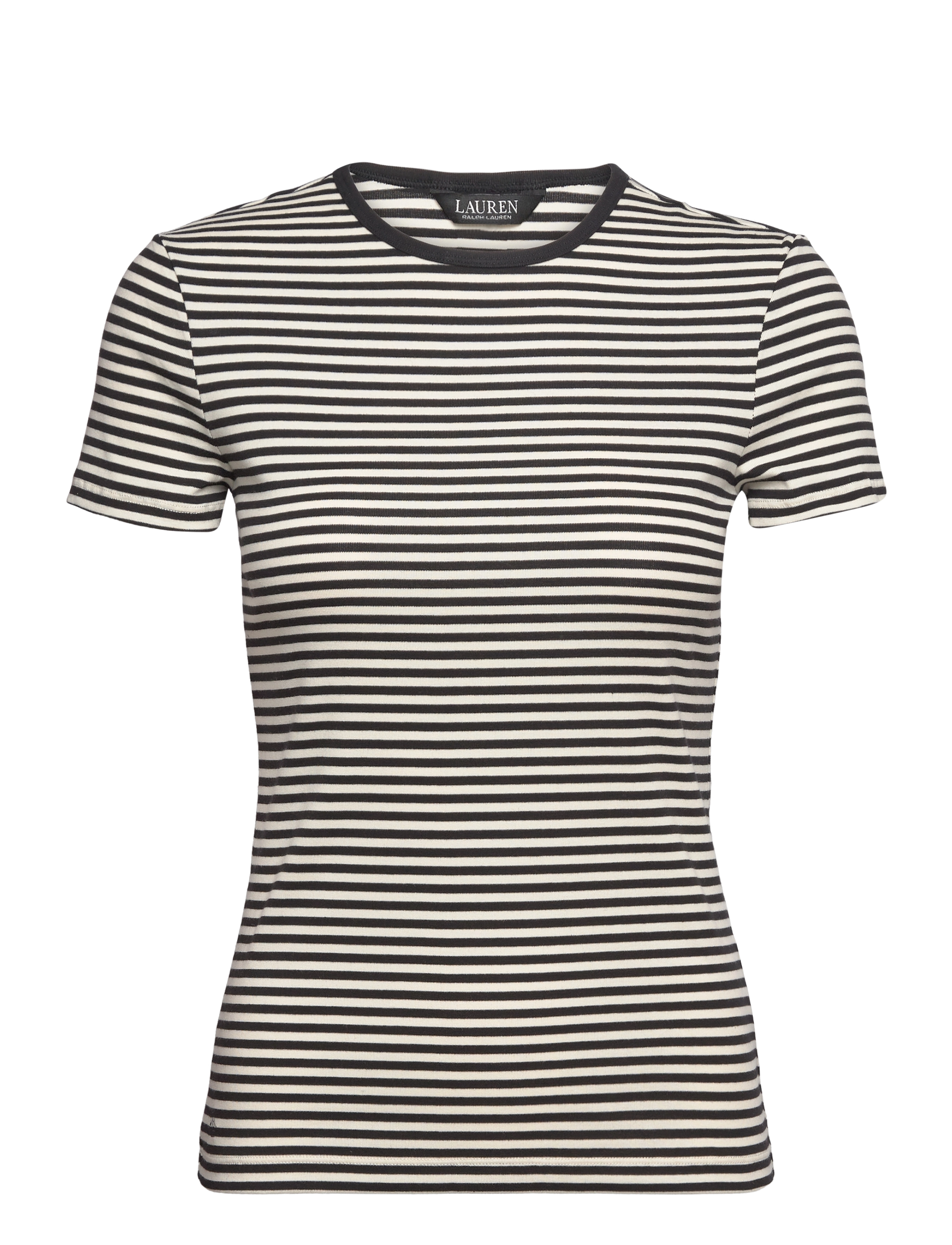 Striped Stretch Cotton Crewneck Tee - BLACK/MASCARPONE