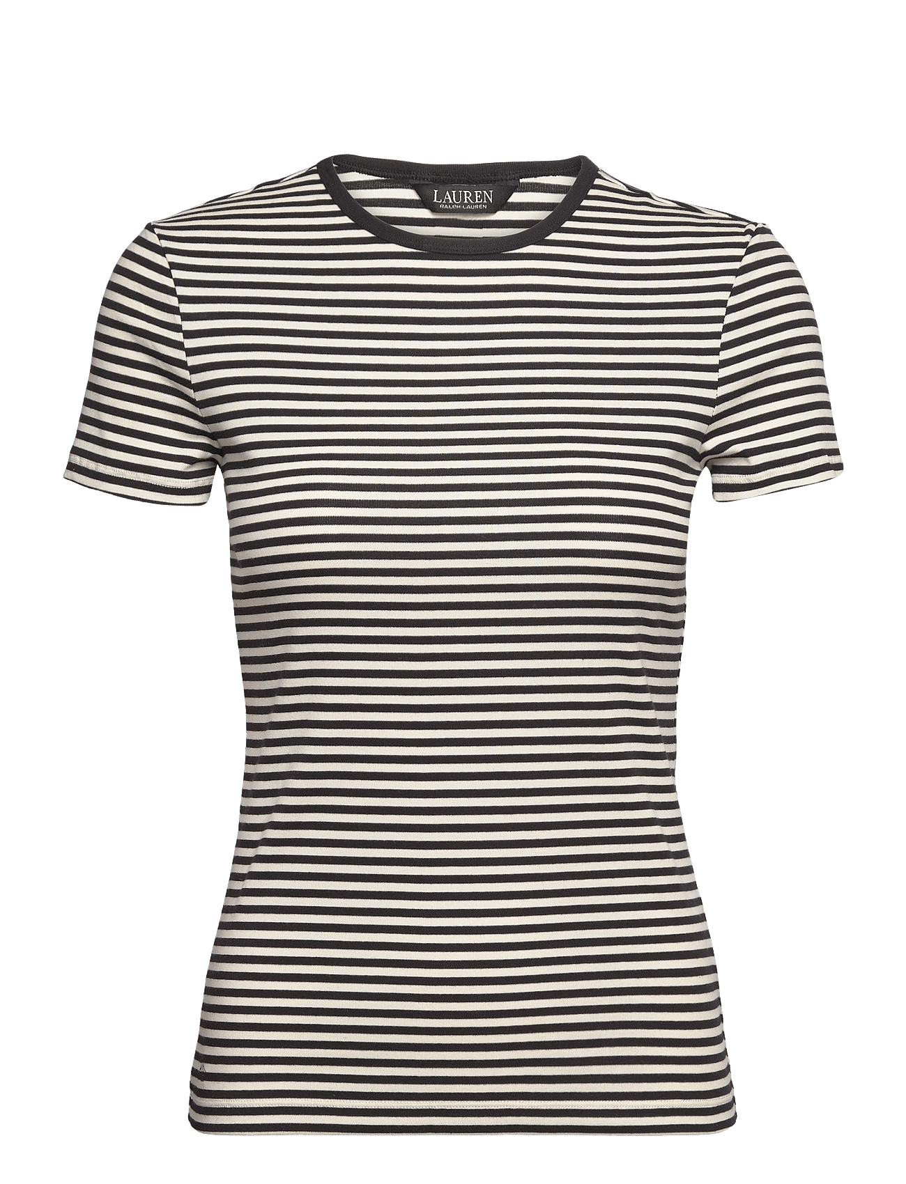 Striped Stretch Cotton Crewneck Tee - BLACK/MASCARPONE