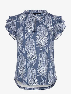 Floral Linen-Blend Jersey Tie-Neck Top, Lauren Ralph Lauren