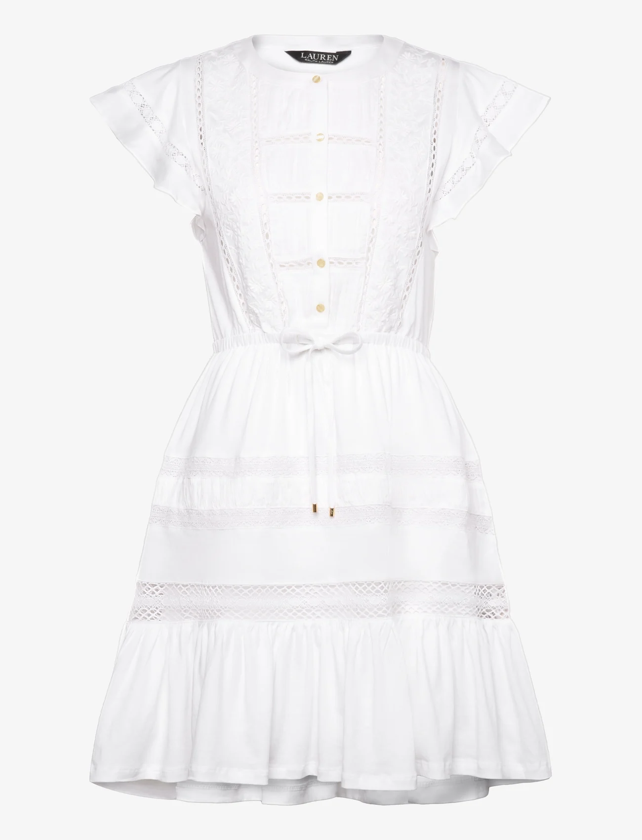 Lauren Ralph Lauren - Lace-Trim Jersey Flutter-Sleeve Dress - summer dresses - white - 0