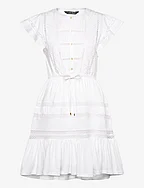 Lace-Trim Jersey Flutter-Sleeve Dress - WHITE