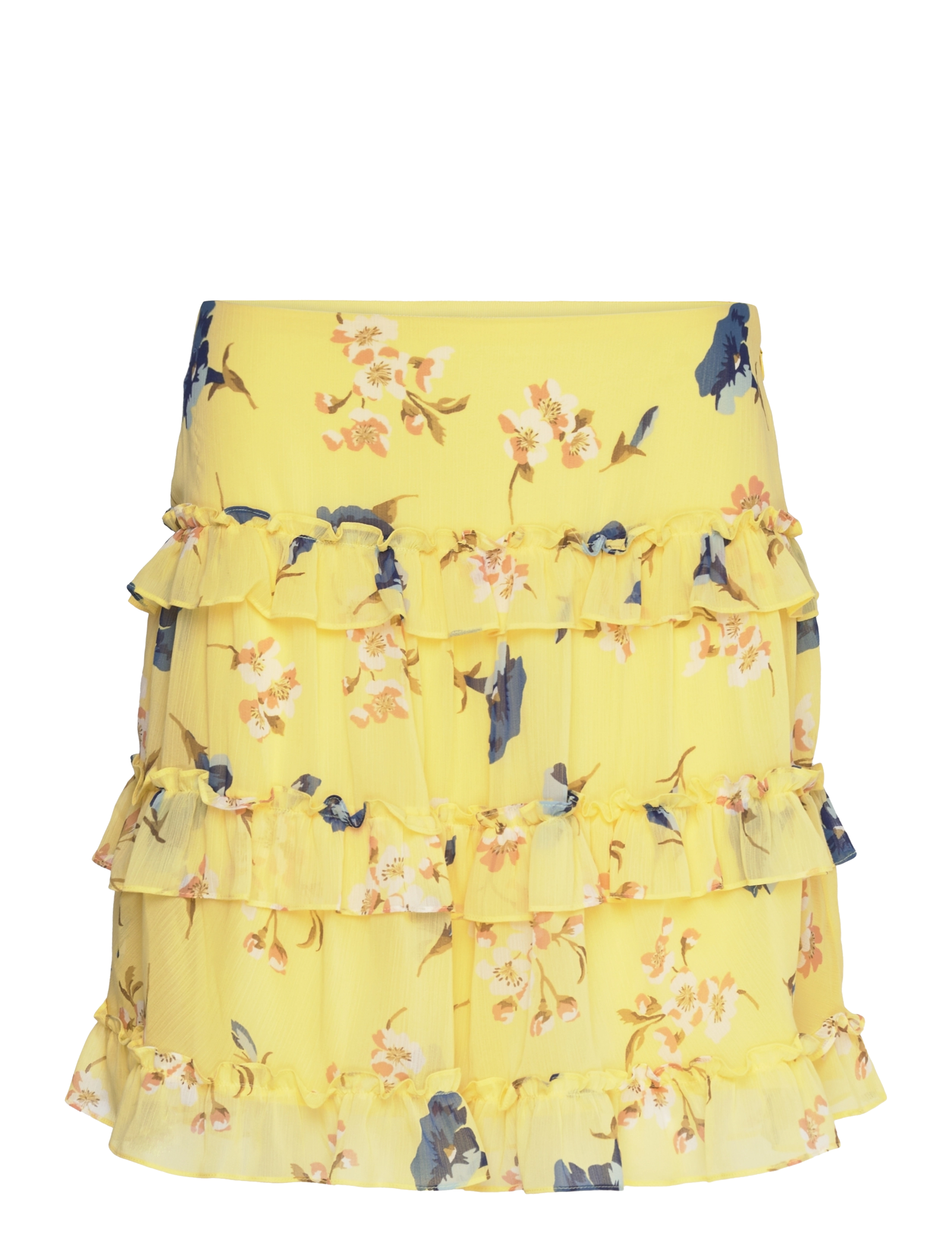 Floral Ruffle-Trim Georgette Miniskirt - YELLOW MULTI