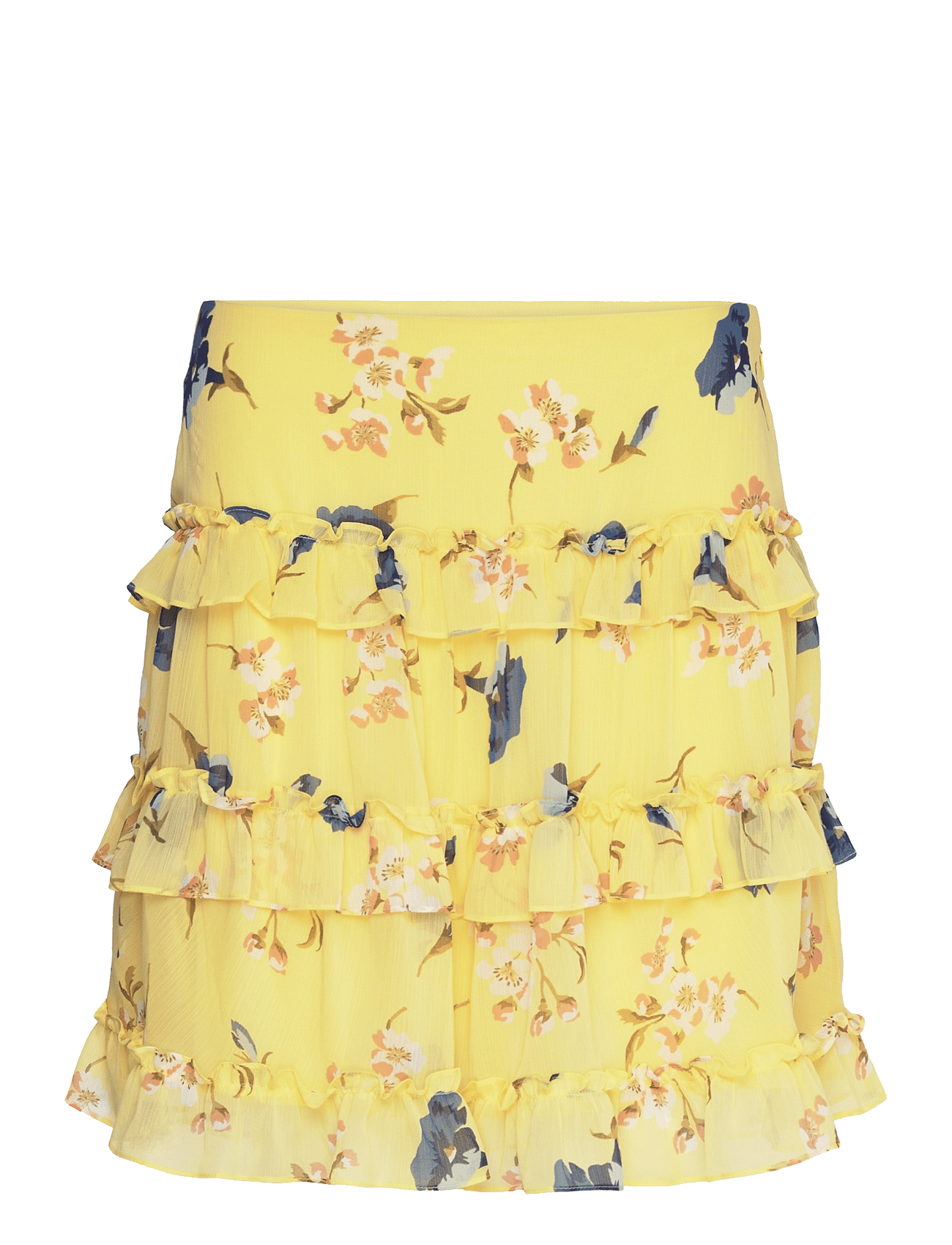 Floral Ruffle-Trim Georgette Miniskirt - YELLOW MULTI