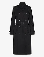 Water-Repellent Belted Twill Trench Coat - BLACK