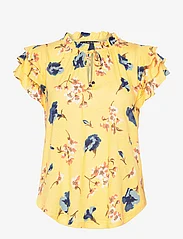 Lauren Ralph Lauren - Floral Linen-Blend Jersey Tie-Neck Top - t-shirts - yellow multi - 0