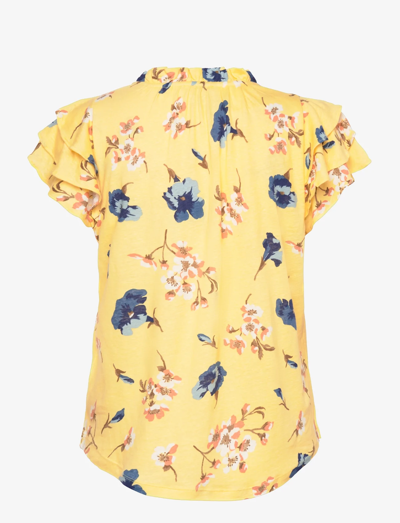 Lauren Ralph Lauren - Floral Linen-Blend Jersey Tie-Neck Top - t-shirts - yellow multi - 1