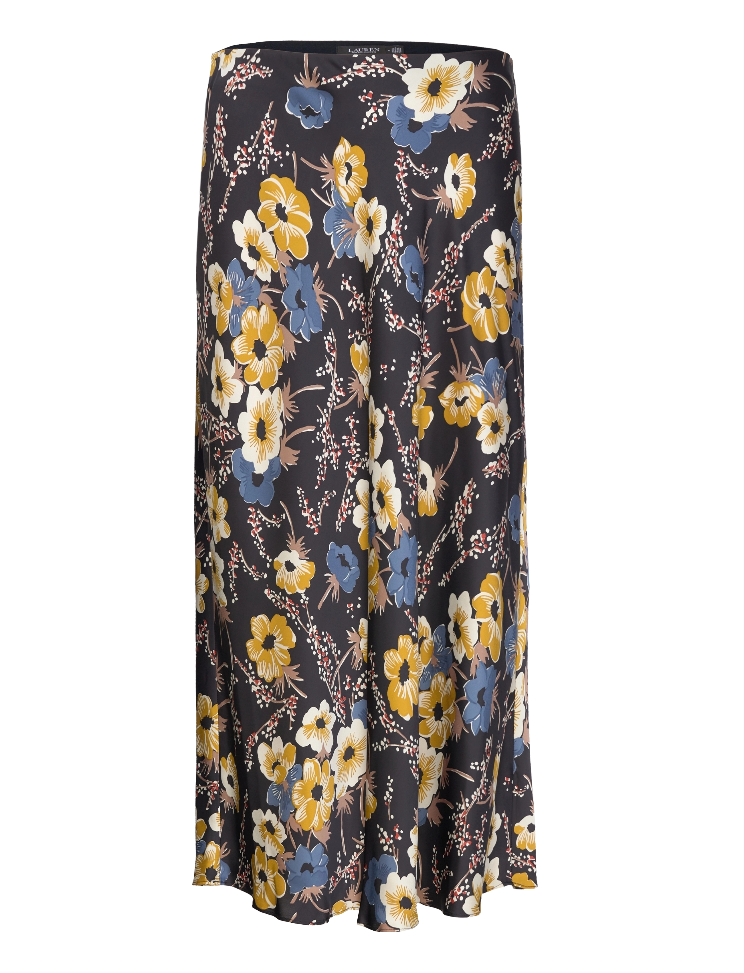 Lauren Ralph Lauren - Floral Satin Charmeuse Midi Skirt - black multi - 1