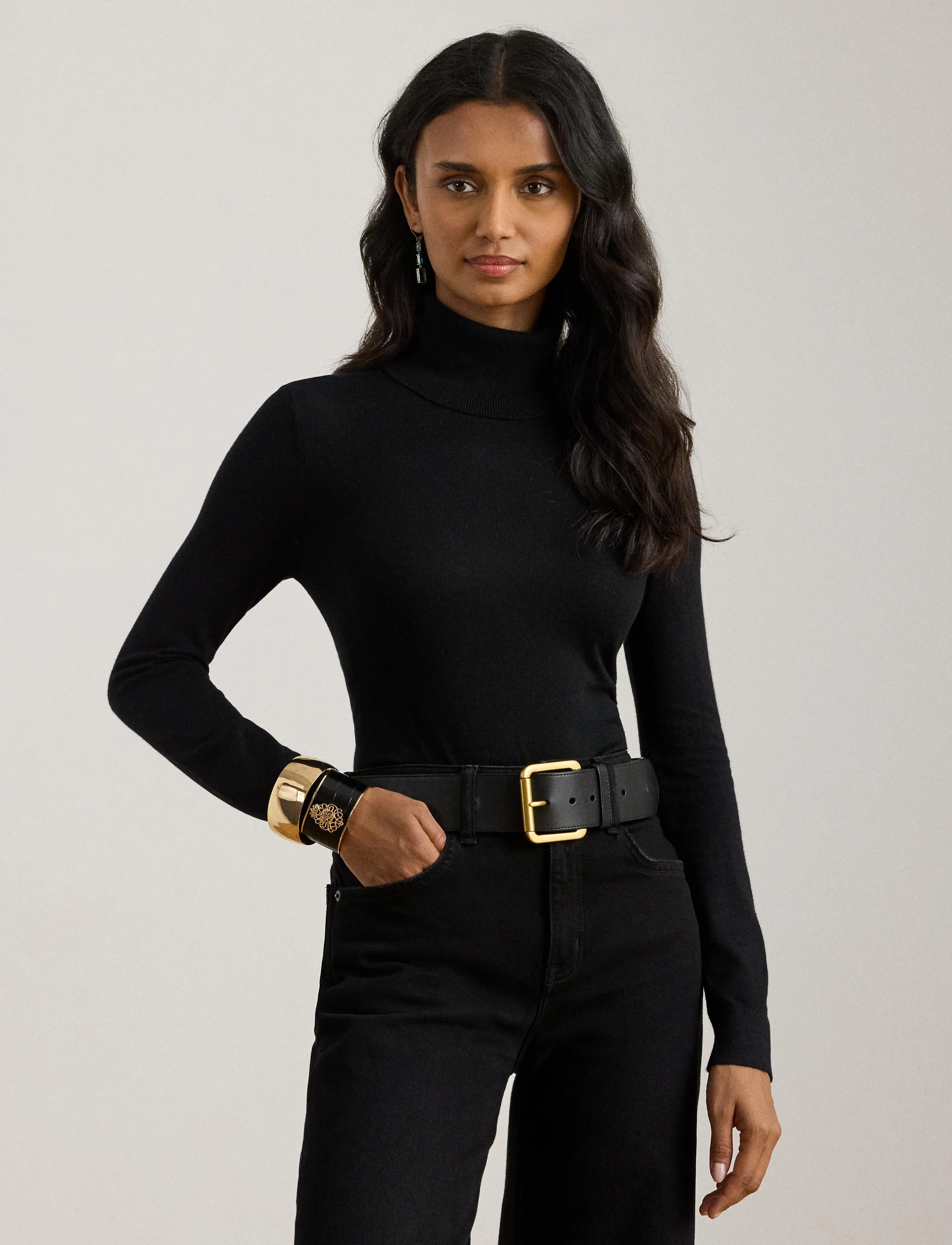 Lauren Ralph Lauren - Silk-Blend Turtleneck Sweater - polotröjor - black - 4