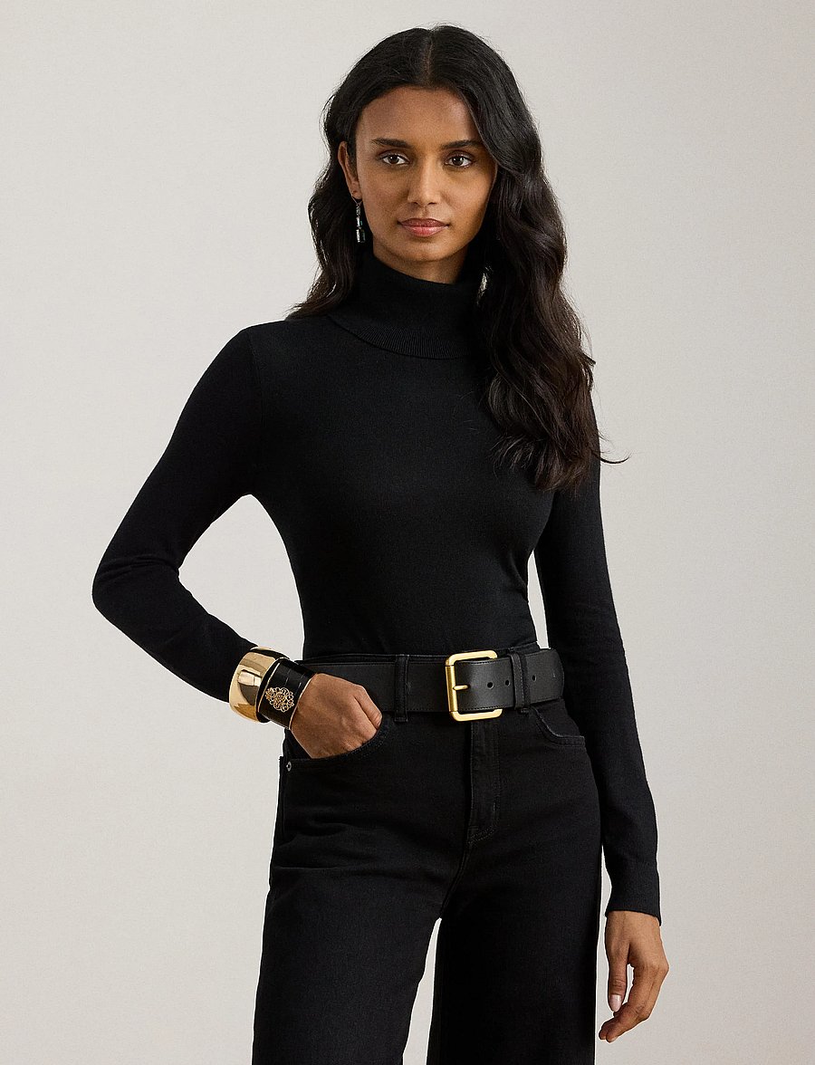 Lauren Ralph Lauren - Silk-Blend Turtleneck Sweater - rollkragenpullover - black - 4
