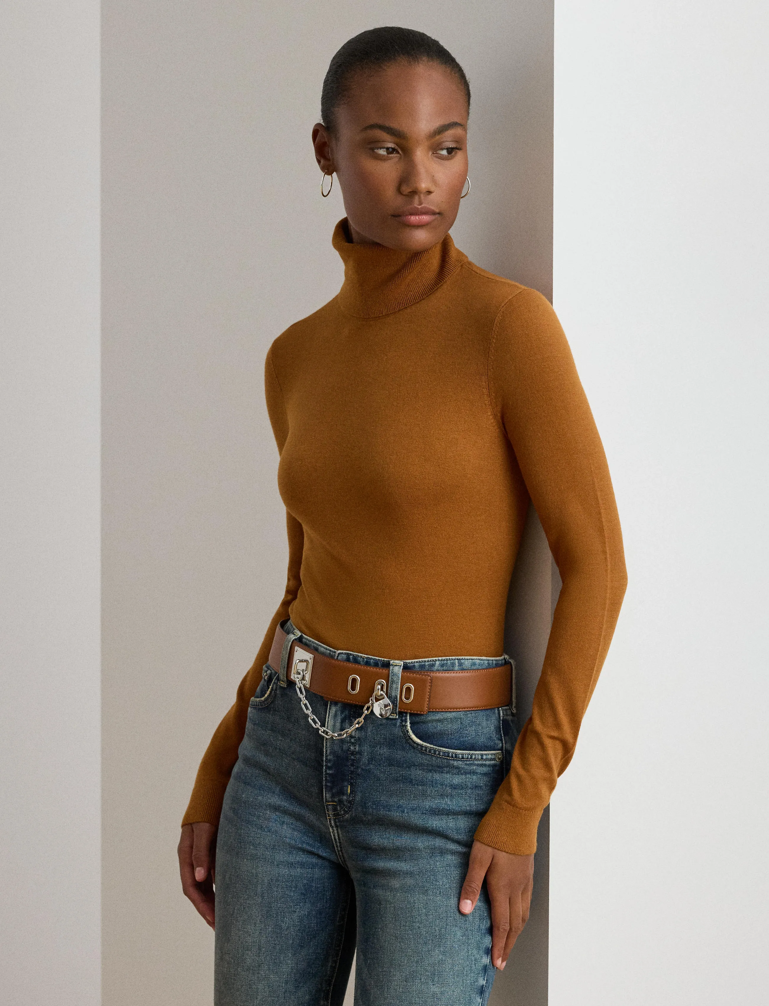 Lauren Ralph Lauren - Silk-Blend Turtleneck Sweater - rullekraver - cinnamon bark - 4