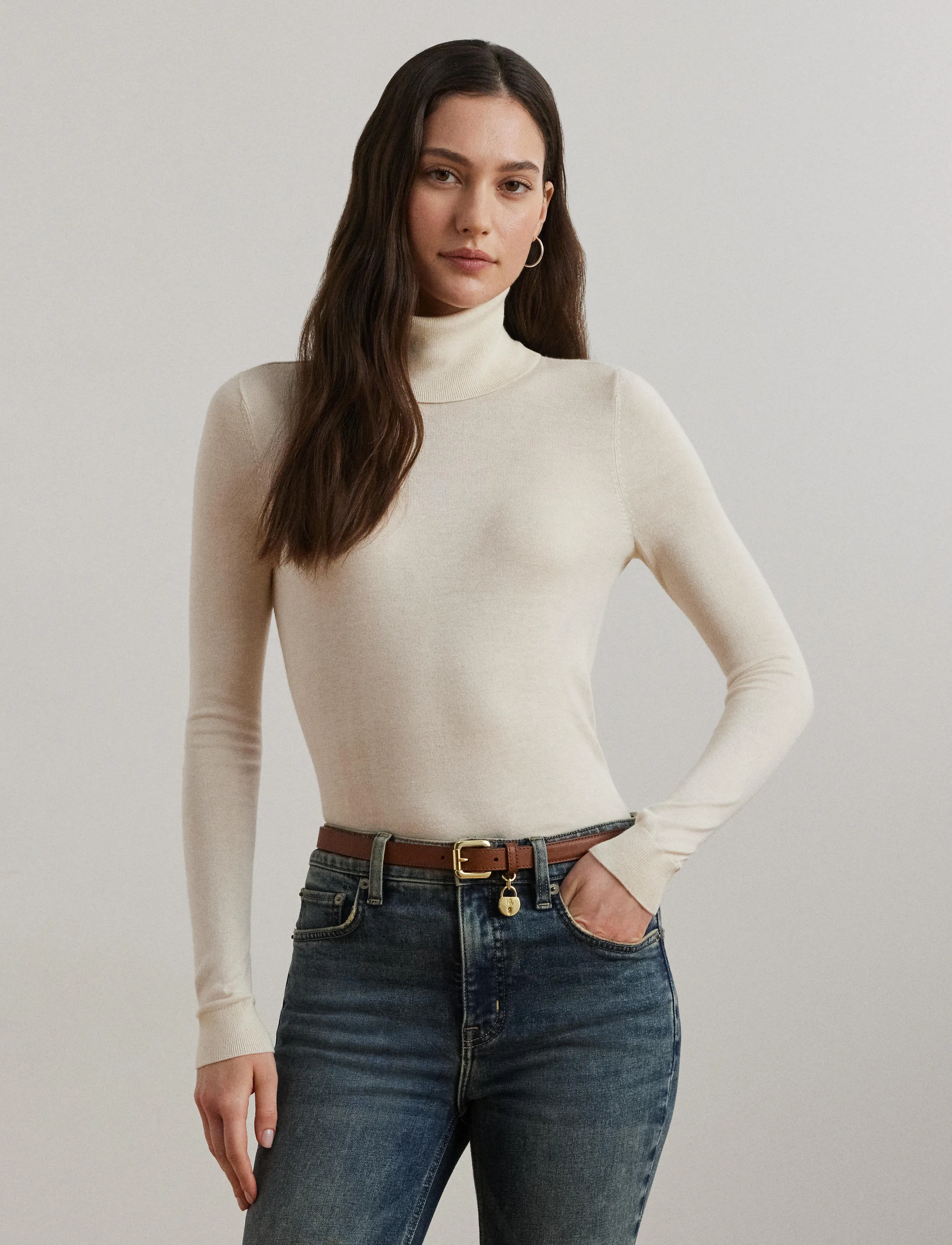 Lauren Ralph Lauren - Silk-Blend Turtleneck Sweater - golfy - mascarpone cream - 3