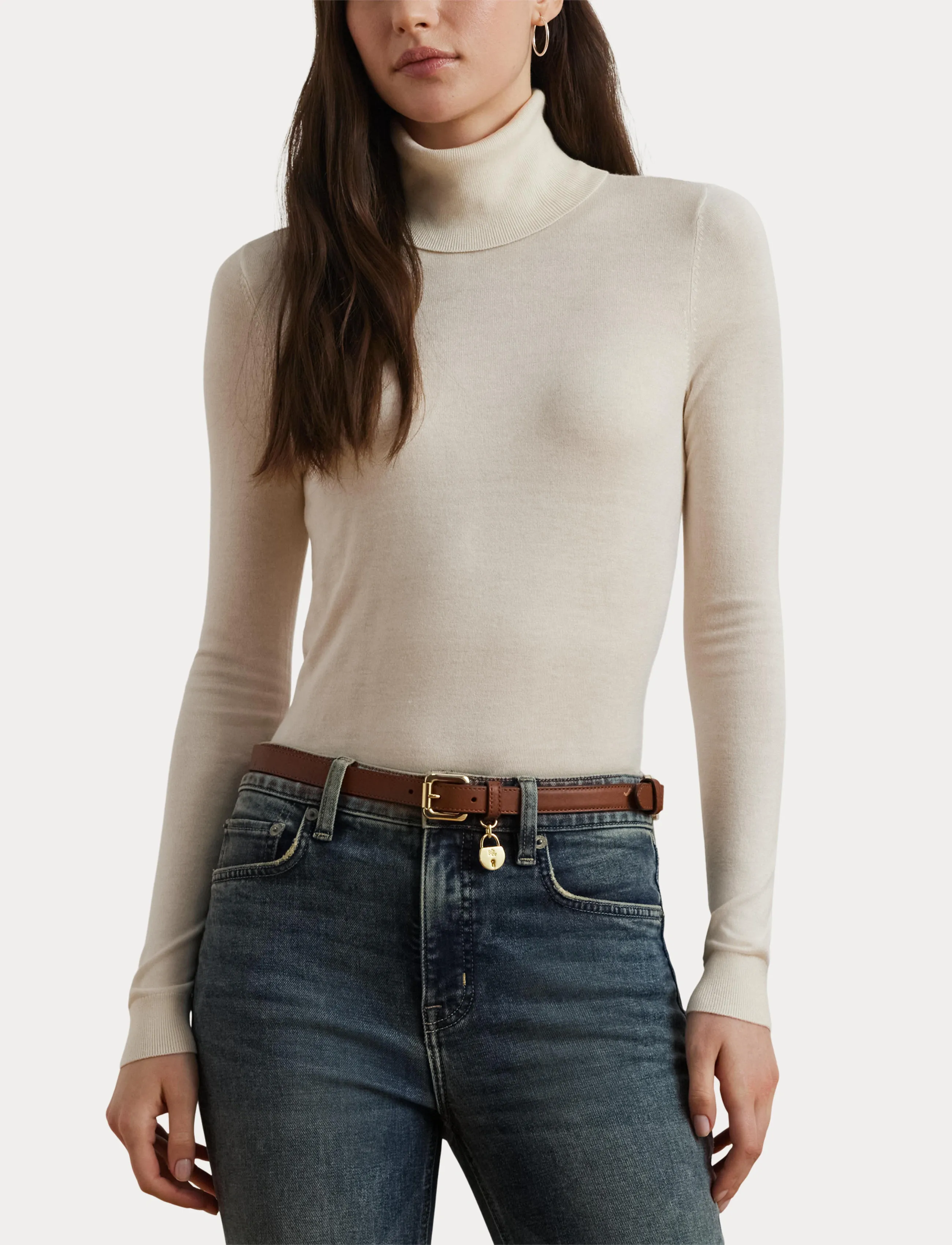 Lauren Ralph Lauren - Silk-Blend Turtleneck Sweater - golfy - mascarpone cream - 5
