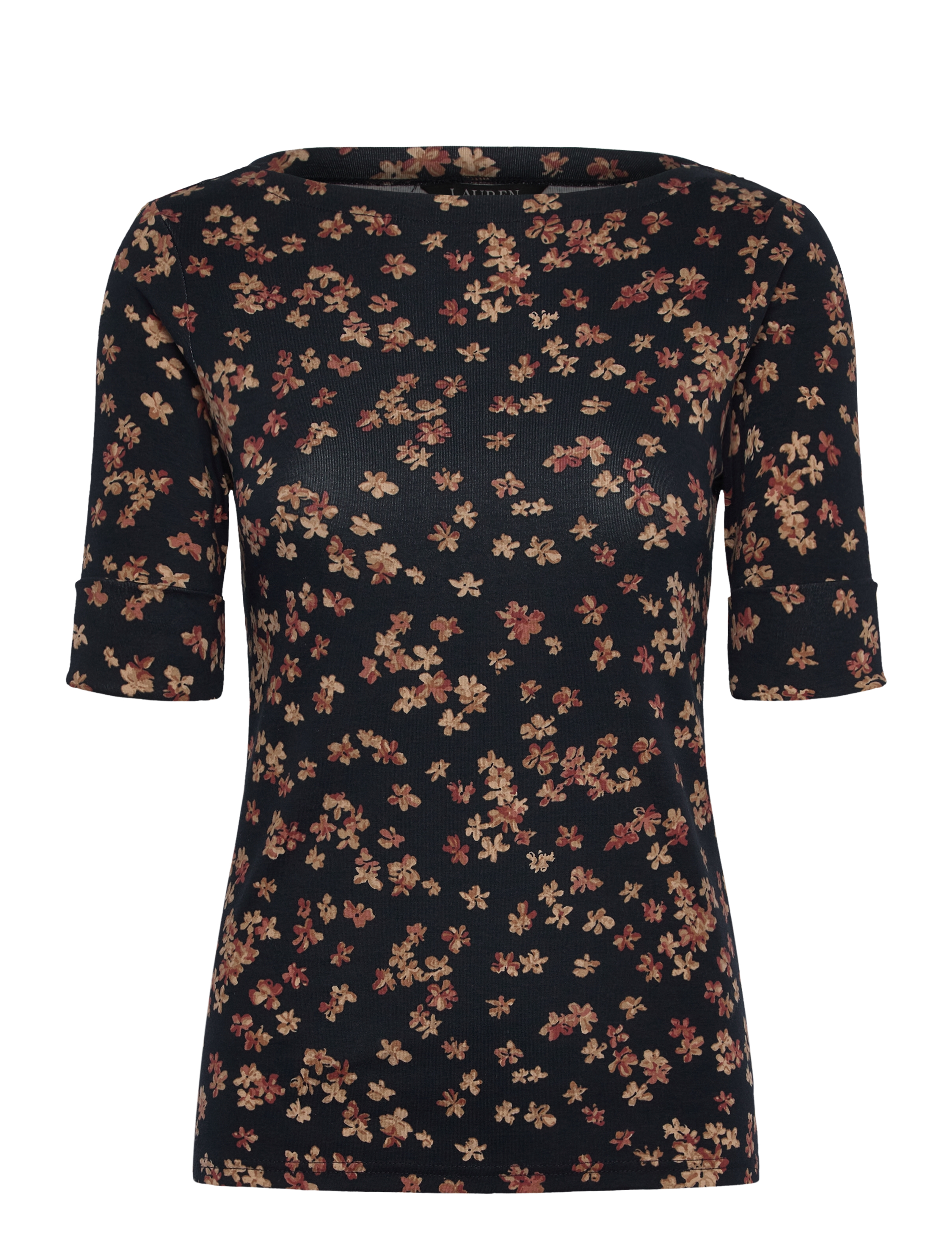 Floral Cotton Boatneck Tee - NAVY MULTI