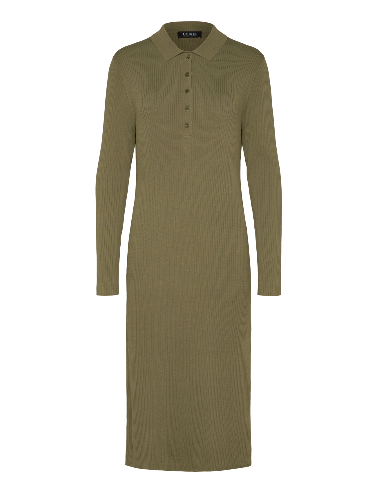 Lauren Ralph Lauren Rib-Knit Polo Dress, Kvinder, Ribstrikket Polo Kjole, Grøn, Str: L