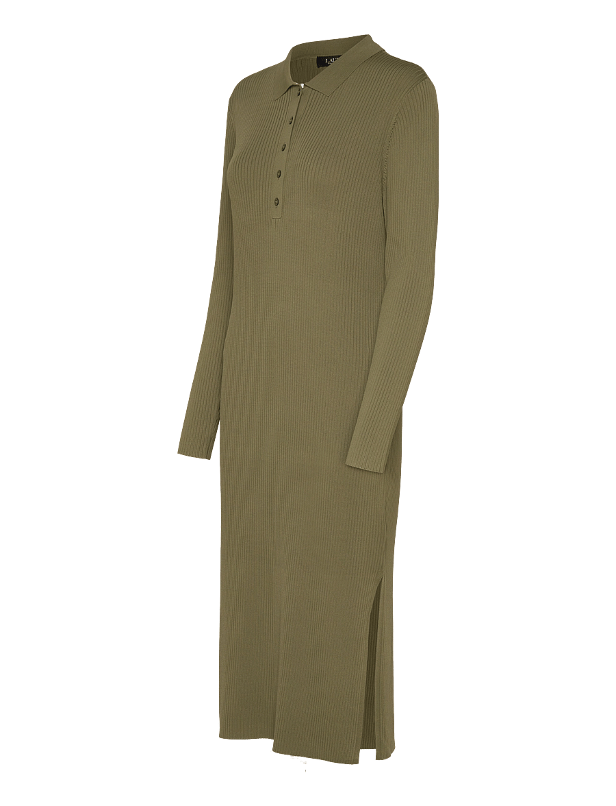 Lauren Ralph Lauren - Rib-Knit Polo Dress - knitted dresses - olive grove - 2