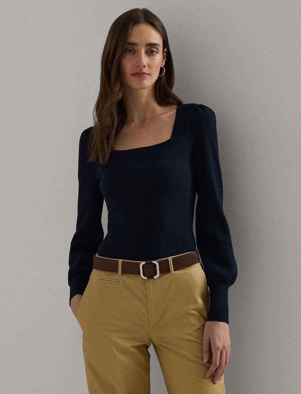 Lauren Ralph Lauren - Rib-Knit Puff-Sleeve Sweater - långärmade toppar - lauren navy - 0