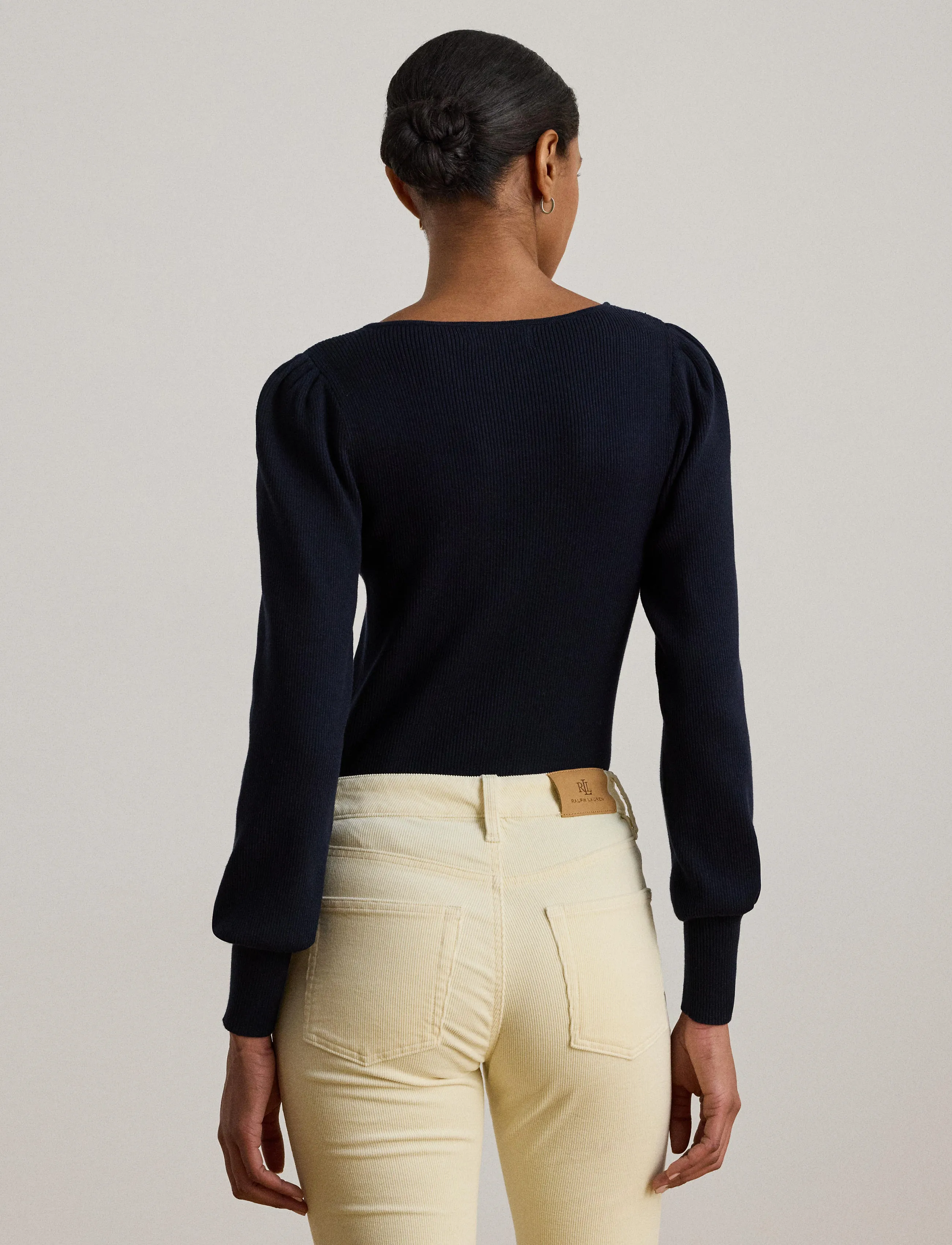 Lauren Ralph Lauren - Rib-Knit Puff-Sleeve Sweater - langärmlige tops - lauren navy - 4