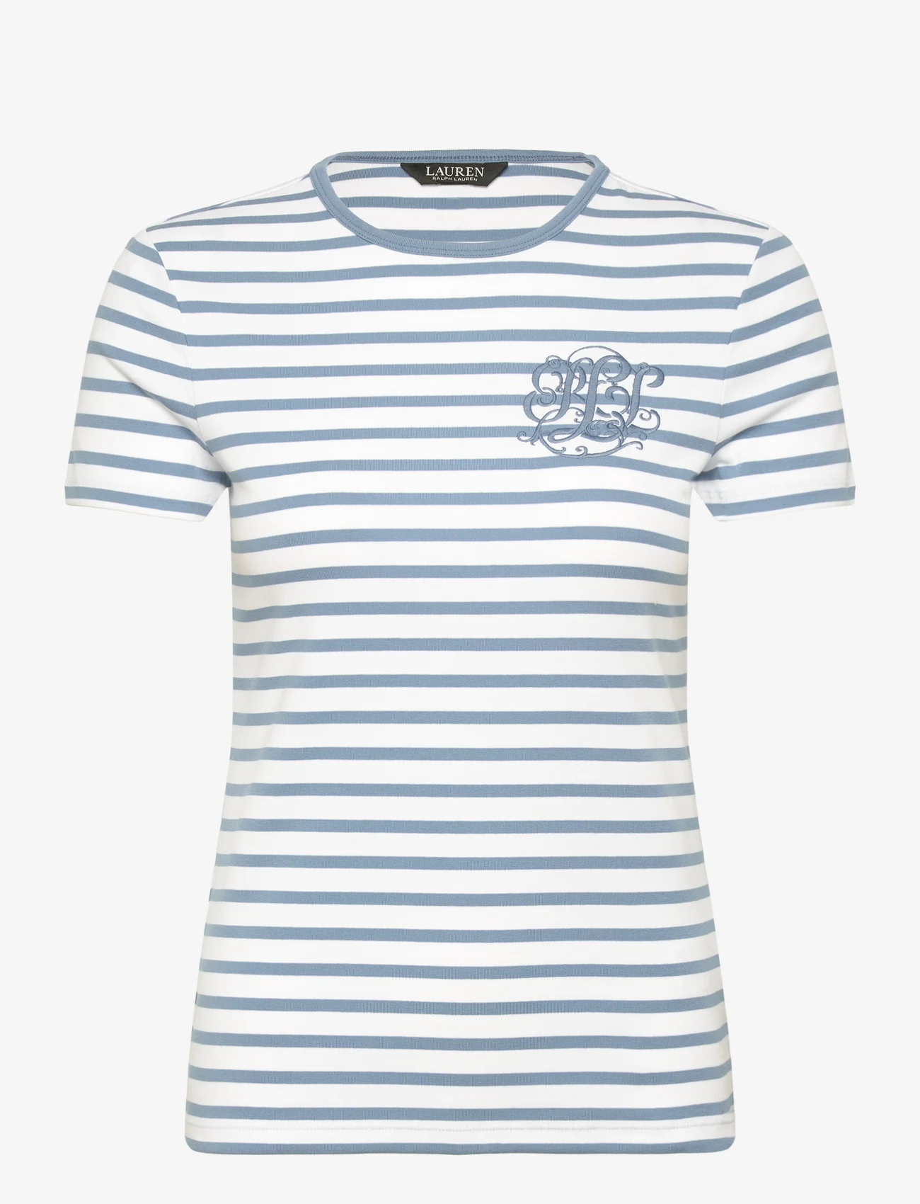 Lauren Ralph Lauren - Striped Stretch Cotton Crewneck Tee - t-shirts - white/pale azure - 0