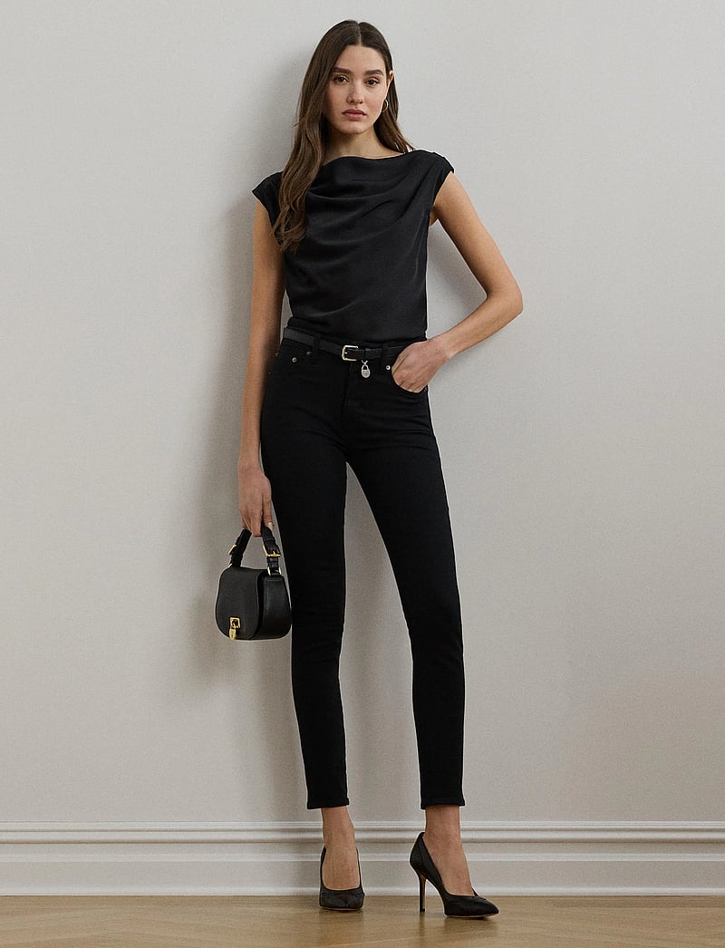 Lauren Ralph Lauren - Satin Charmeuse Off-the-Shoulder Blouse - lühikeste varrukatega pluusid - black - 0