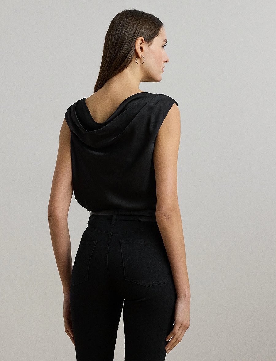 Lauren Ralph Lauren - Satin Charmeuse Off-the-Shoulder Blouse - black - 3