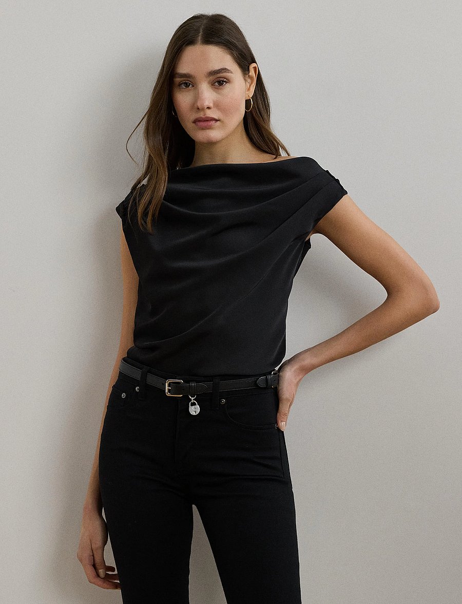 Lauren Ralph Lauren - Satin Charmeuse Off-the-Shoulder Blouse - black - 4