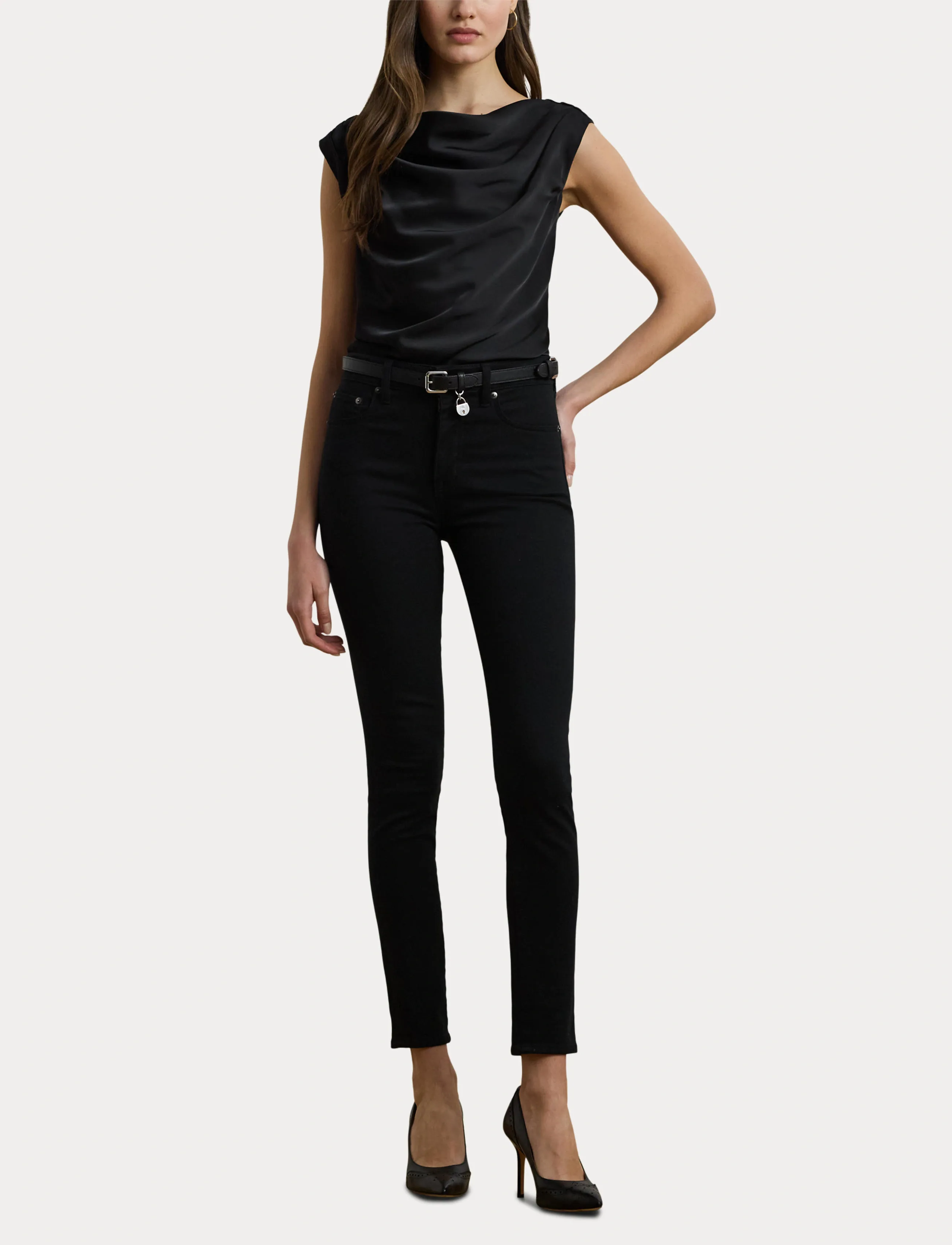 Lauren Ralph Lauren - Satin Charmeuse Off-the-Shoulder Blouse - black - 5