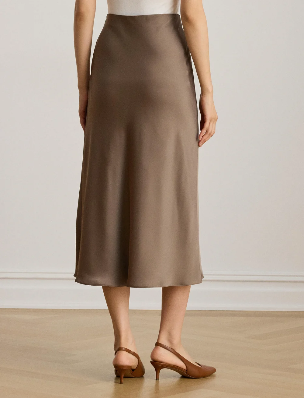 Lauren Ralph Lauren - Satin Charmeuse Midi Skirt - satinkjolar - taupe brown - 3