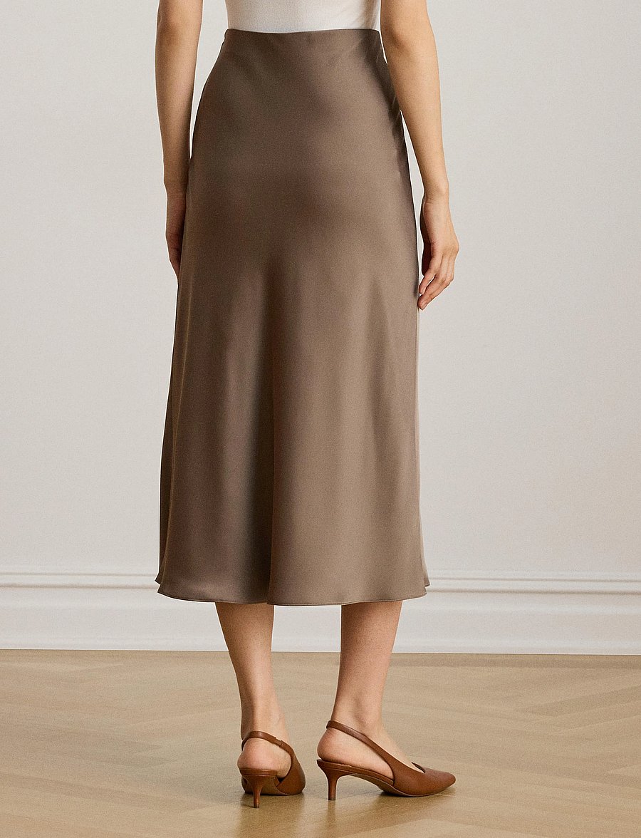 Lauren Ralph Lauren - Satin Charmeuse Midi Skirt - taupe brown - 3