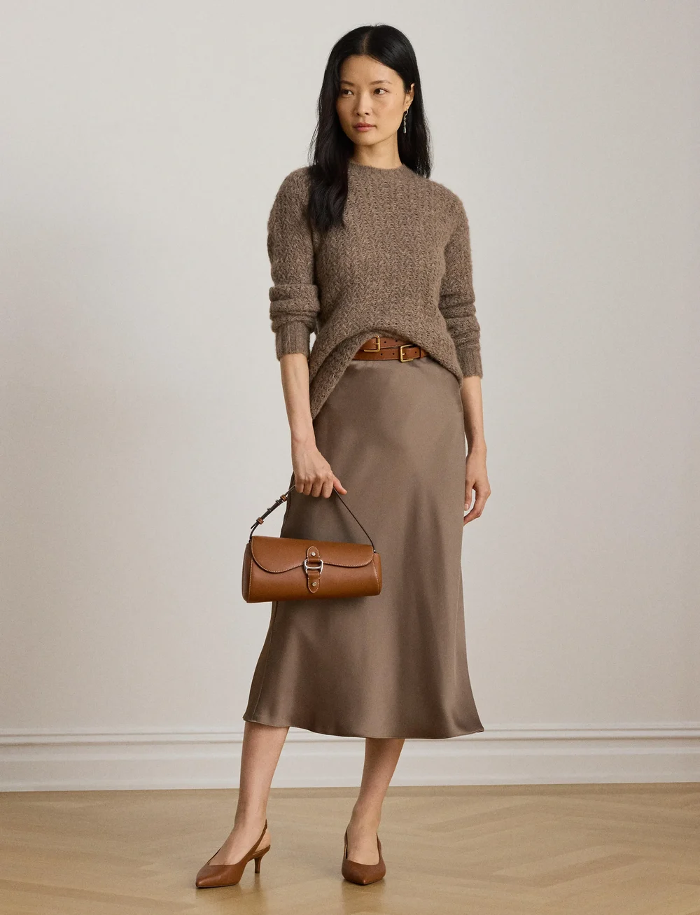Lauren Ralph Lauren - Satin Charmeuse Midi Skirt - satinkjolar - taupe brown - 4