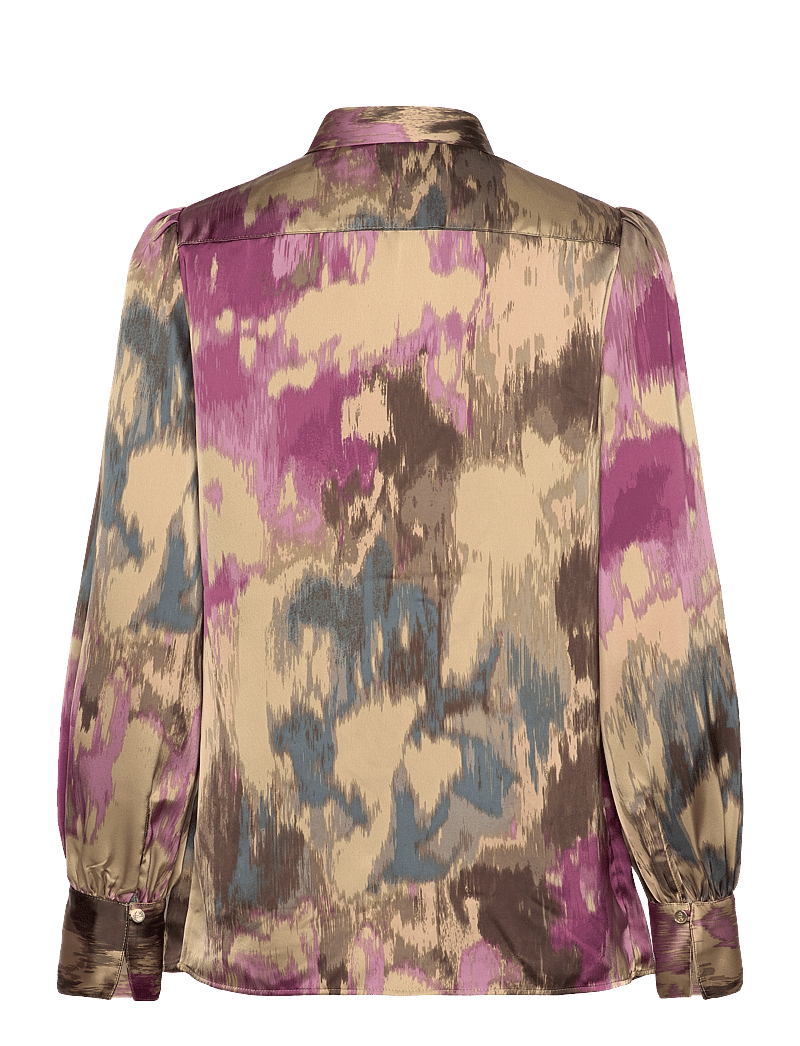 Lauren Ralph Lauren - Floral Satin Charmeuse Tie-Neck Blouse - långärmade blusar - tan multi - 2